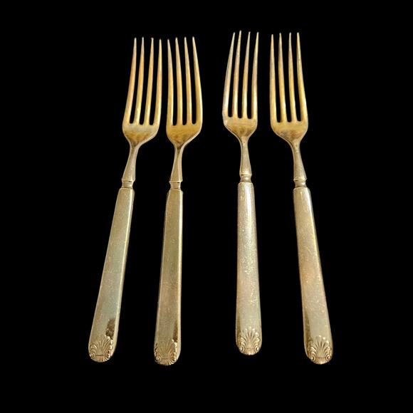 Kirk & Judge Co 12 Silverplate Dinner Fork Set of 4 Shell Tip Vintage Flatware - Picture 1 of 3